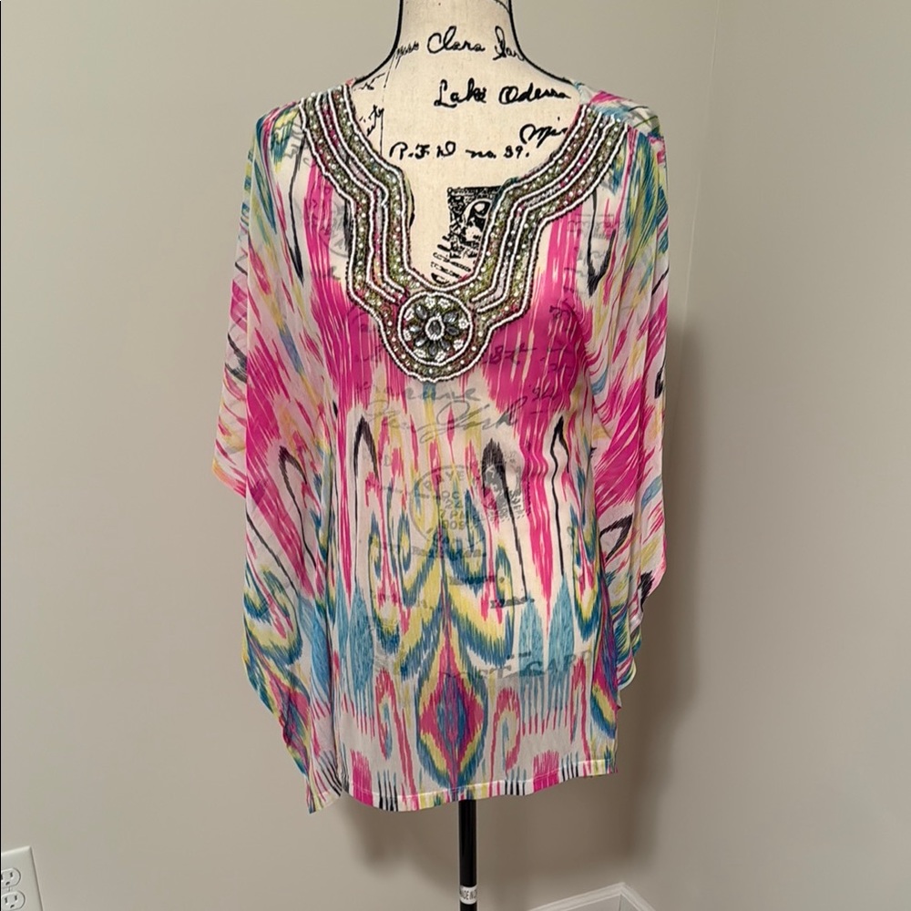 INC International Concepts Pink and Blue Graphic Tunic